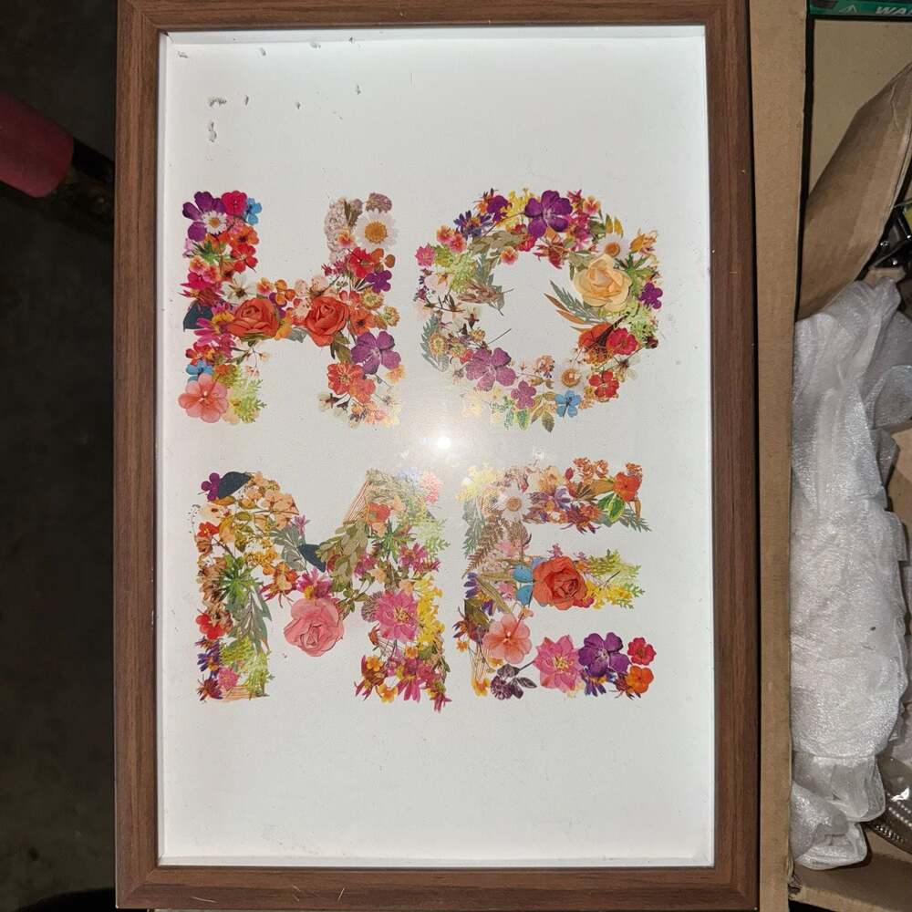 Sign of the Times Framed Floral 'HOME' Wall Art with Raised Flower Accents